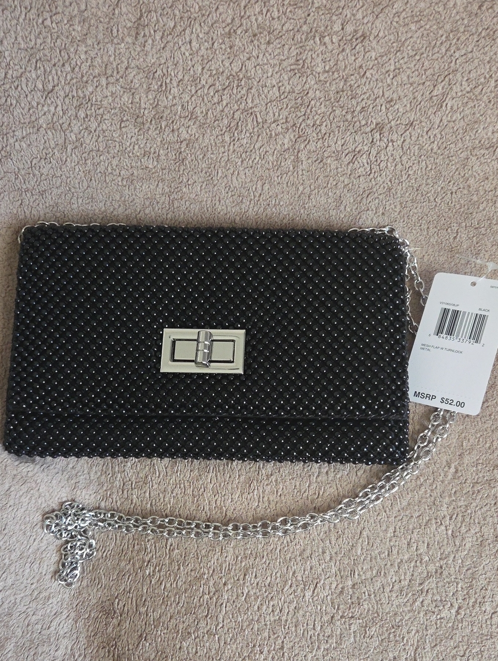 Black Beaded Evening Clutch with Silver Chain